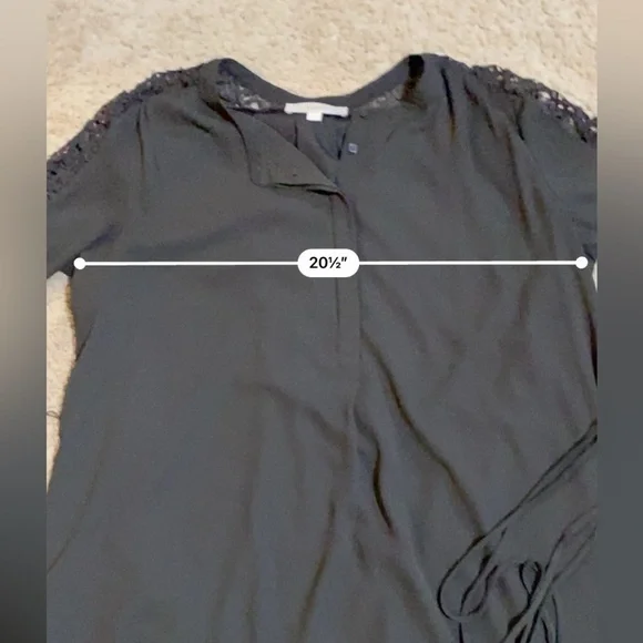 Loft Gray Crochet Long Sleeve Tie Waist Henley Dress Size L - Picture 6 of 7